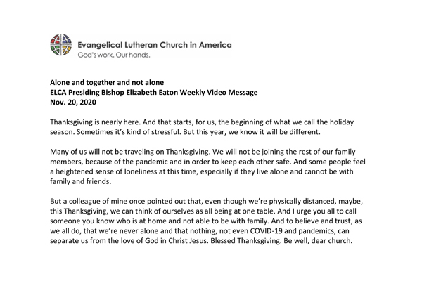 Presiding Bishop Weekly Video Message